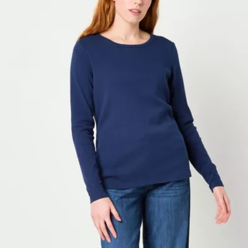 St. John's Bay Womens Crew Neck Long Sleeve Tall T-Shirt
