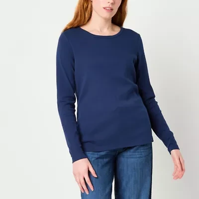 St. John's Bay Womens Crew Neck Long Sleeve Tall T-Shirt