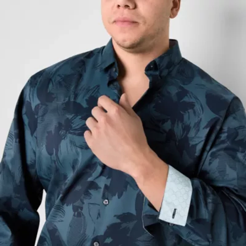 J. Ferrar Ultra Comfort Mens Long Sleeve Cuffed Regular Fit Big and Tall Button-Down Shirt