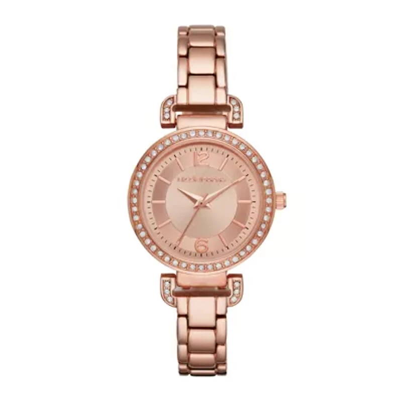 Liz Claiborne® Womens Crystal Accent Rose-Tone Sunray Dial Bracelet Watch