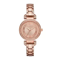 Liz Claiborne® Womens Crystal Accent Rose-Tone Sunray Dial Bracelet Watch