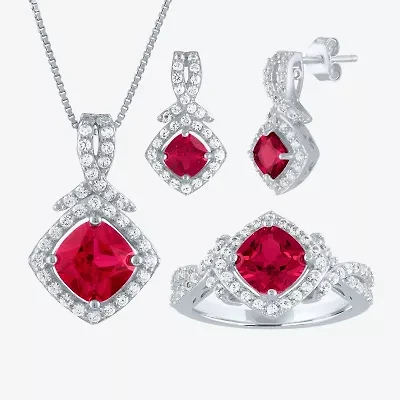 Womens Lab Created Red Ruby Sterling Silver Jewelry Set