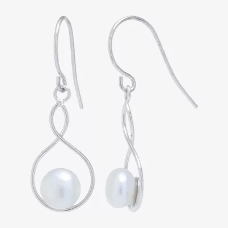 Silver Treasures Womens White Cultured Freshwater Pearl Sterling Silver Drop Earrings