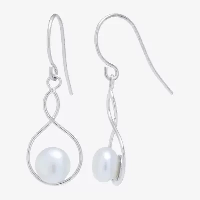 Silver Treasures Womens White Cultured Freshwater Pearl Sterling Silver Drop Earrings