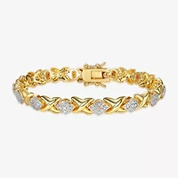 Sparkle Allure Fine Silver Plated Womens Natural White Diamond Accent 14K Gold Over Brass 7.25 Inch Tennis Bracelet