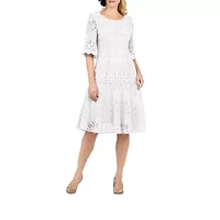 Giovanna Signature Womens Short Sleeve Midi Fit + Flare Dress