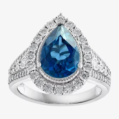 Effy Final Call Womens Genuine Blue Topaz & 1/3 CT. T.W. Diamond 14K White Gold Cocktail Ring