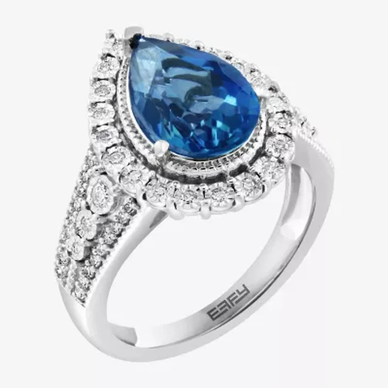 Effy Final Call Womens Genuine Blue Topaz & 1/3 CT. T.W. Diamond 14K White Gold Cocktail Ring