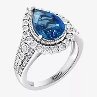 Effy Final Call Womens Genuine Blue Topaz & 1/3 CT. T.W. Diamond 14K White Gold Cocktail Ring
