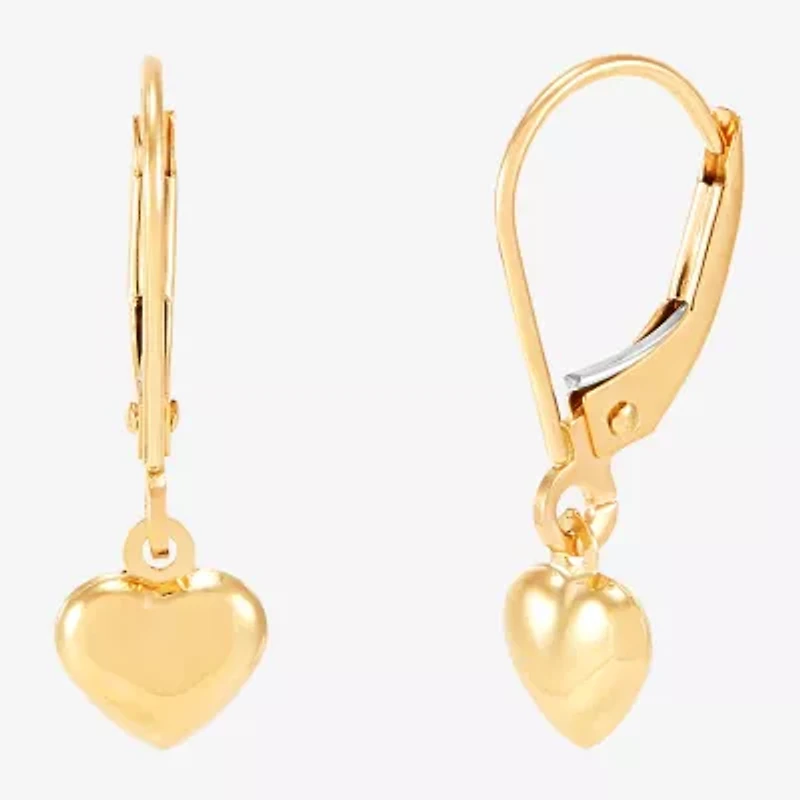 Womens 14K Gold Heart Drop Earrings