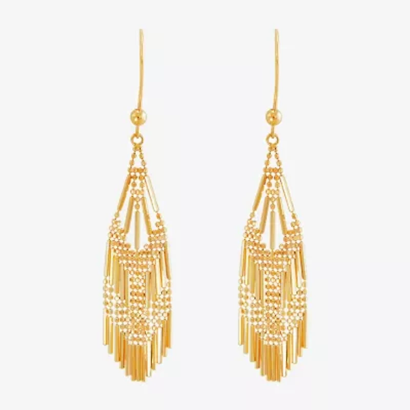14K Yellow Gold Diamond-Cut Beaded Mesh Drop Earrings