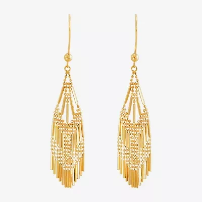 14K Yellow Gold Diamond-Cut Beaded Mesh Drop Earrings
