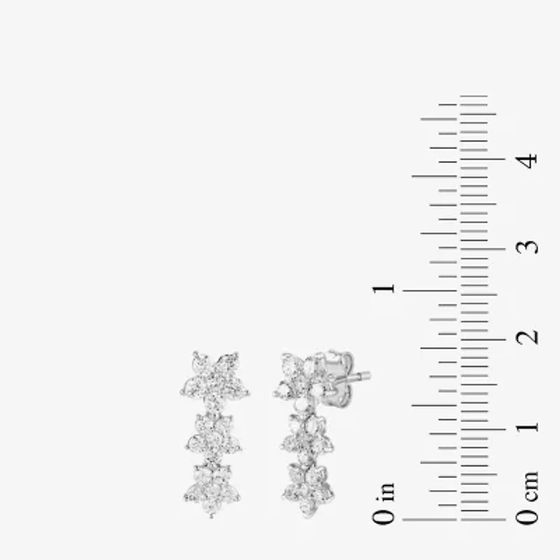 Diamond Blossom Womens 1 CT. T.W. Lab Grown White 10K Gold Flower Drop Earrings