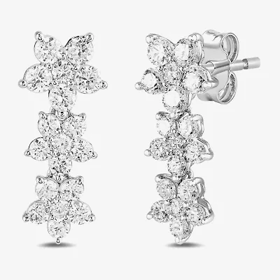 Diamond Blossom Womens 1 CT. T.W. Lab Grown White 10K Gold Flower Drop Earrings