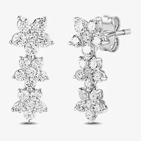 Diamond Blossom Womens 1 CT. T.W. Lab Grown White 10K Gold Flower Drop Earrings