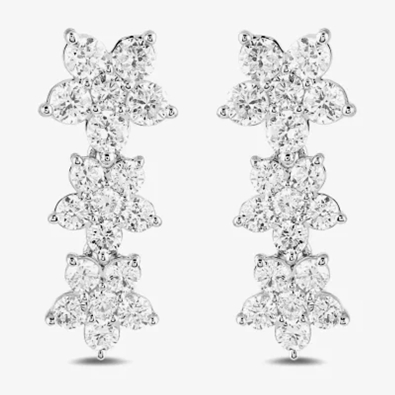 Diamond Blossom Womens 1 CT. T.W. Lab Grown White 10K Gold Flower Drop Earrings