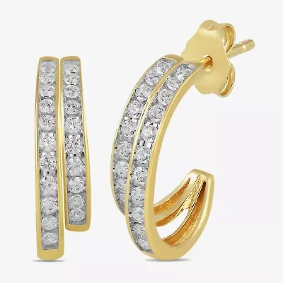 Womens 3/8 CT. T.W. Lab Grown White Diamond 10K Gold 14.4mm Hoop Earrings