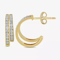 Womens 3/8 CT. T.W. Lab Grown White Diamond 10K Gold 14.4mm Hoop Earrings