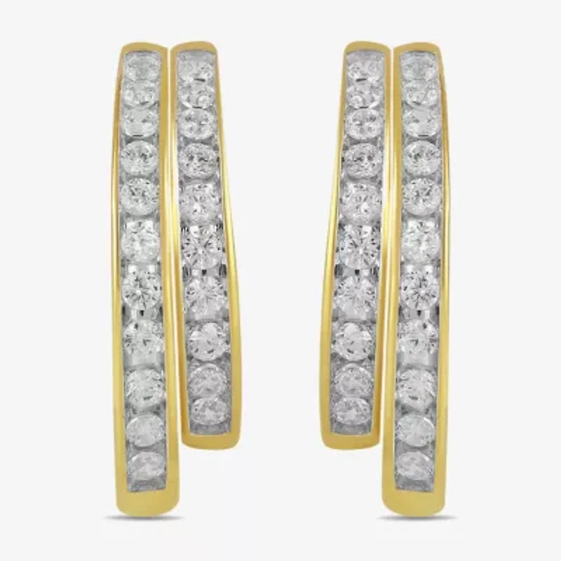 Womens 3/8 CT. T.W. Lab Grown White Diamond 10K Gold 14.4mm Hoop Earrings