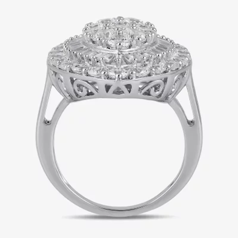Womens 4 CT. T.W. Lab Grown White Diamond 10K Gold Marquise Cluster Halo Cocktail Ring