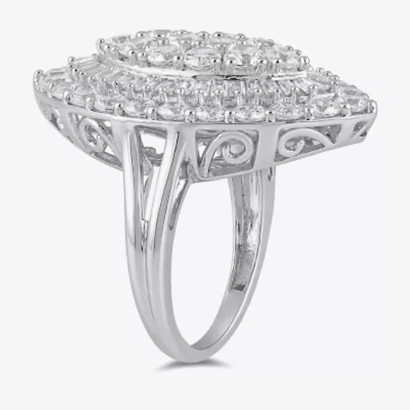 Womens 4 CT. T.W. Lab Grown White Diamond 10K Gold Marquise Cluster Halo Cocktail Ring