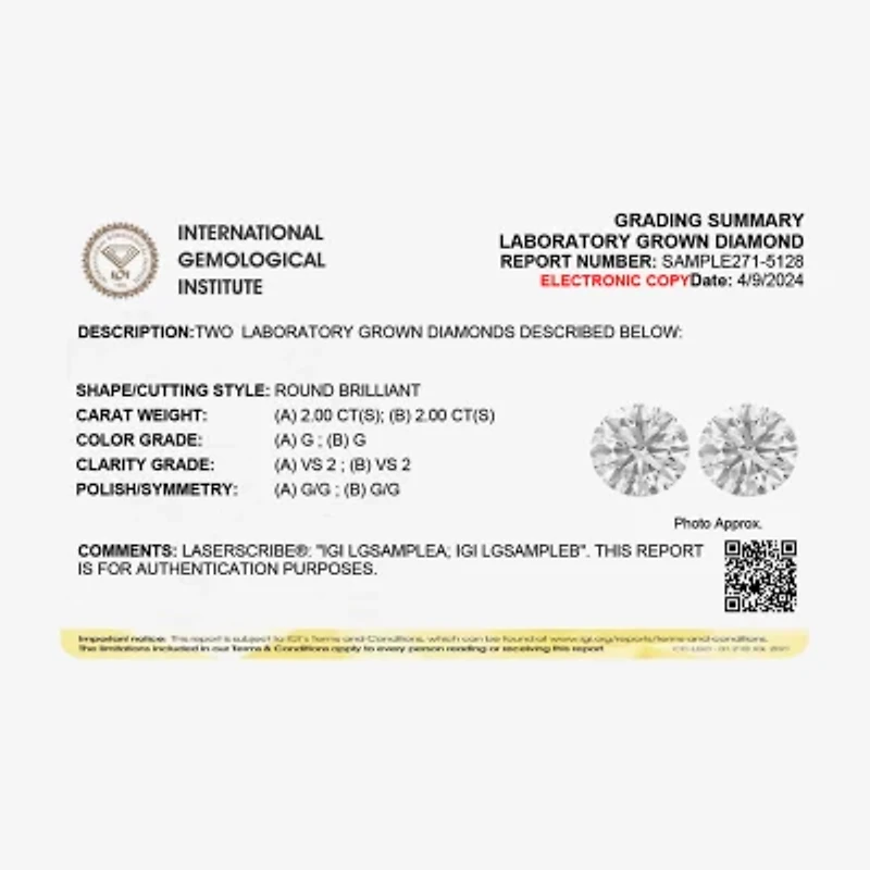 Ever Star (G / Vs1-Vs2) CT. T.W. Lab Grown White Diamond 14K Gold Round Stud Earrings