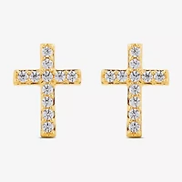 (I1-I2/ H) 1/6 CT. T.W. Lab Grown White Diamond 14K Gold Over Silver 9.4mm Cross Stud Earrings