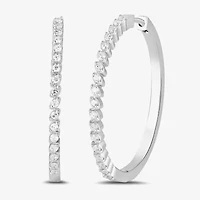 Womens 1/2 CT. T.W. Lab Grown White Diamond Sterling Silver 30mm Hoop Earrings