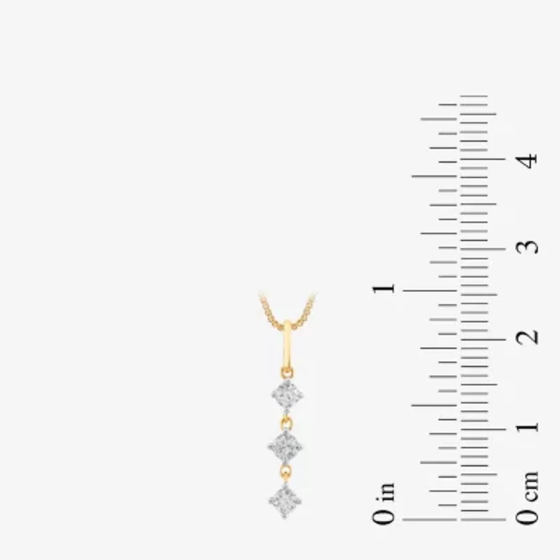 3-Stone (I1-I2/ H) Womens 1/4 CT. T.W. Lab Grown White Diamond 14K Gold Over Silver 18 Inch Pendant Necklace