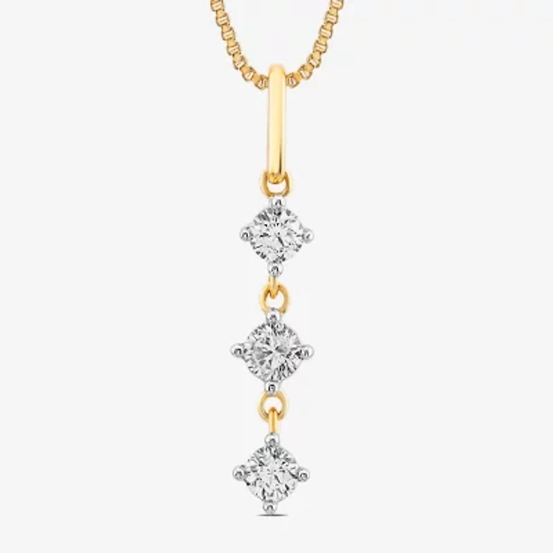 3-Stone (I1-I2/ H) Womens 1/4 CT. T.W. Lab Grown White Diamond 14K Gold Over Silver 18 Inch Pendant Necklace