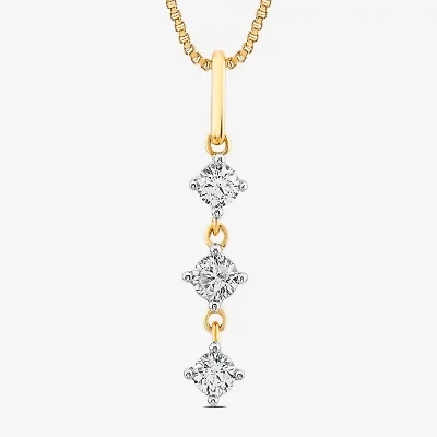 3-Stone (I1-I2/ H) Womens 1/4 CT. T.W. Lab Grown White Diamond 14K Gold Over Silver 18 Inch Pendant Necklace