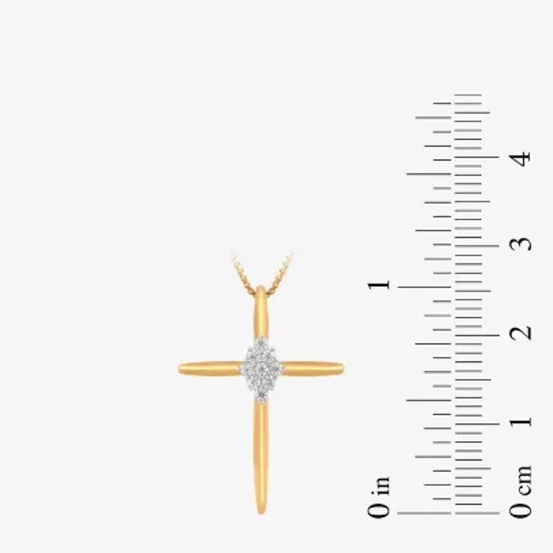 Diamond Blossom Womens 1/10 CT. T.W. Lab Grown White Diamond 14K Gold Over Silver Cross 18 Inch Pendant Necklace