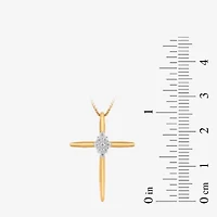 Diamond Blossom Womens 1/10 CT. T.W. Lab Grown White Diamond 14K Gold Over Silver Cross 18 Inch Pendant Necklace