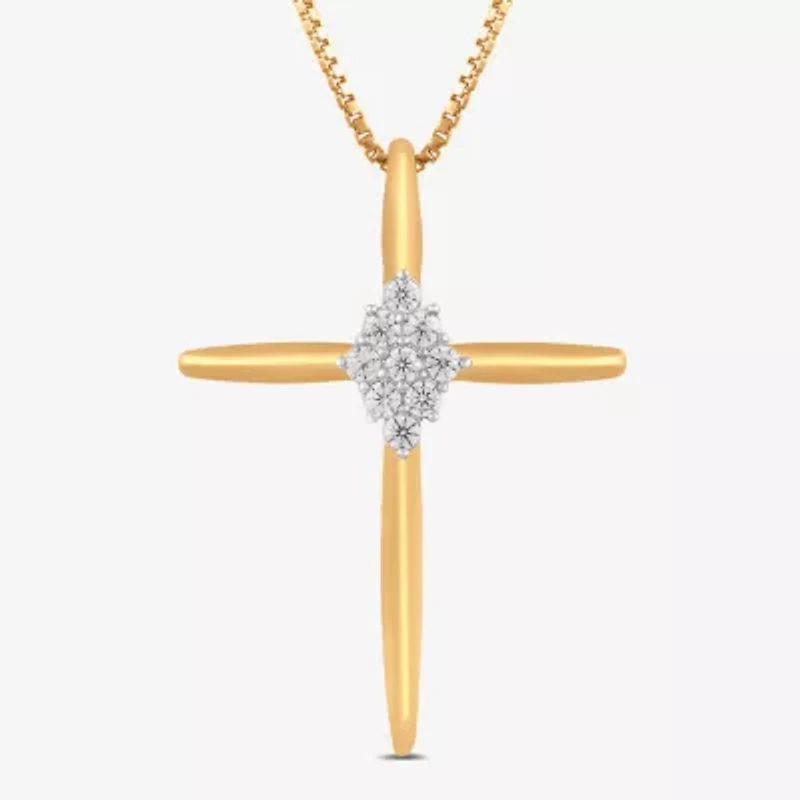 Diamond Blossom Womens 1/10 CT. T.W. Lab Grown White Diamond 14K Gold Over Silver Cross 18 Inch Pendant Necklace