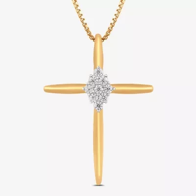 Diamond Blossom Womens 1/10 CT. T.W. Lab Grown White Diamond 14K Gold Over Silver Cross 18 Inch Pendant Necklace
