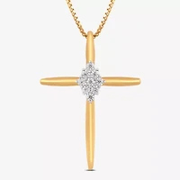 Diamond Blossom Womens 1/10 CT. T.W. Lab Grown White Diamond 14K Gold Over Silver Cross 18 Inch Pendant Necklace