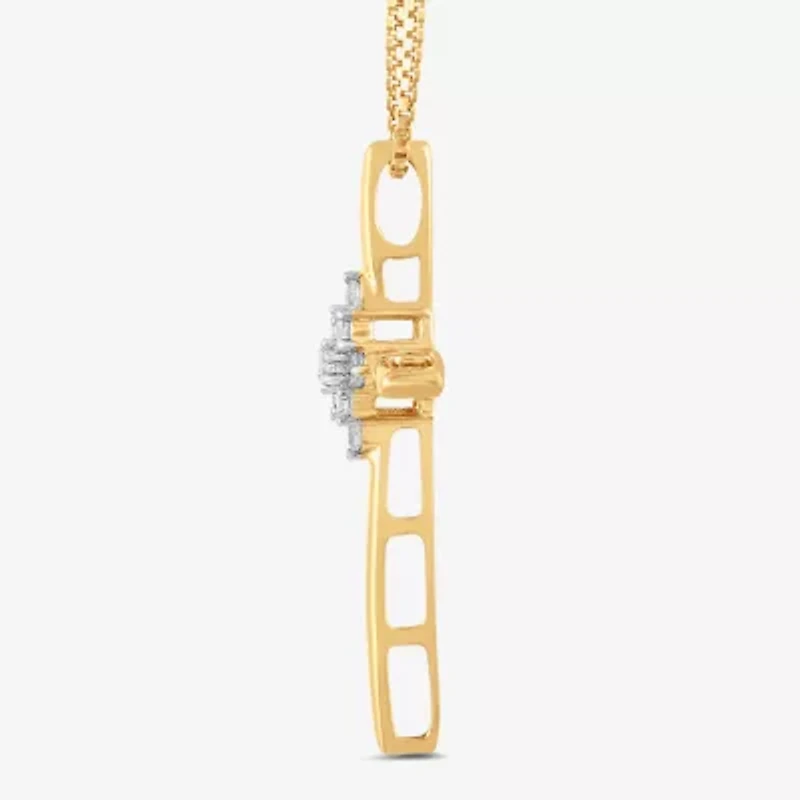 Diamond Blossom Womens 1/10 CT. T.W. Lab Grown White Diamond 14K Gold Over Silver Cross 18 Inch Pendant Necklace