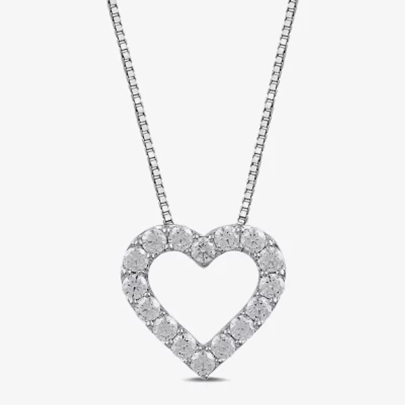 Womens 1/2 CT. T.W. Lab Grown White Diamond Sterling Silver Heart 18 Inch Pendant Necklace