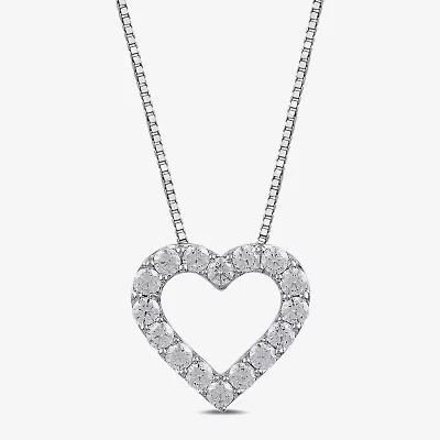 Womens 1/2 CT. T.W. Lab Grown White Diamond Sterling Silver Heart 18 Inch Pendant Necklace
