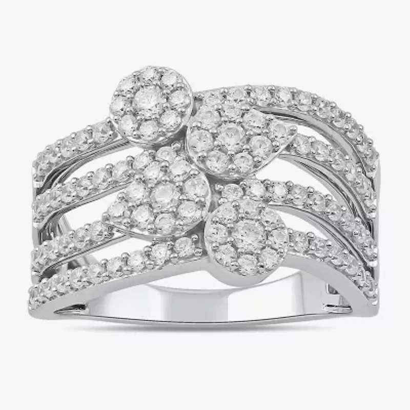 Diamond Blossom Womens 1 CT. T.W. Lab Grown White Sterling Silver Cocktail Ring