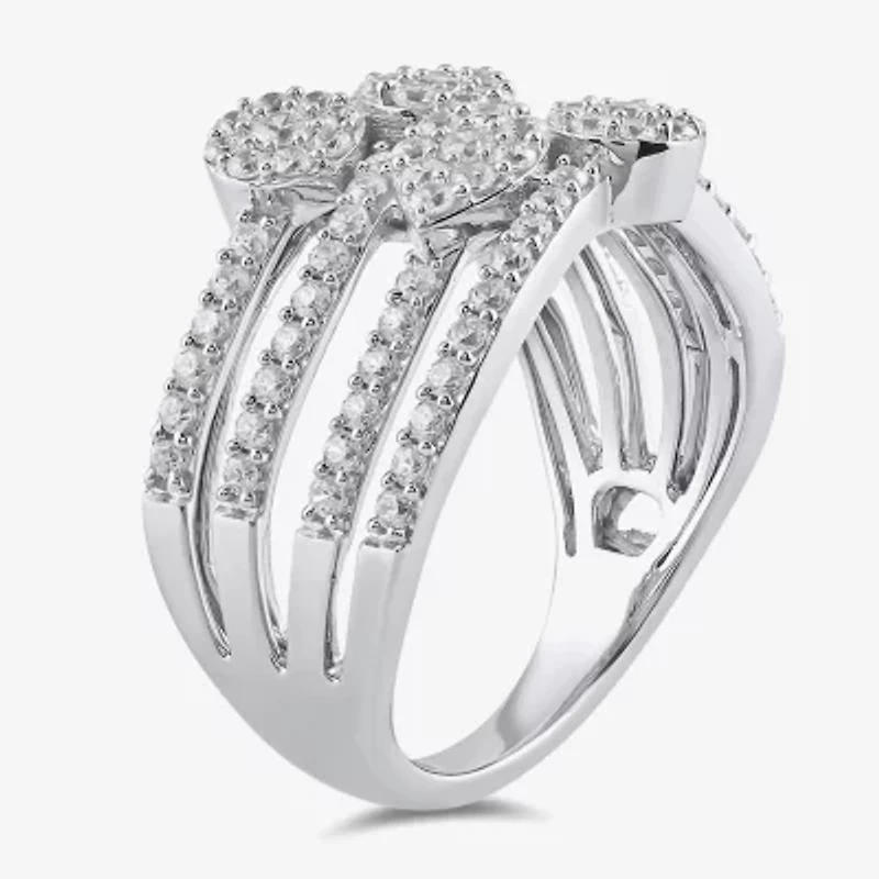 Diamond Blossom Womens 1 CT. T.W. Lab Grown White Sterling Silver Cocktail Ring