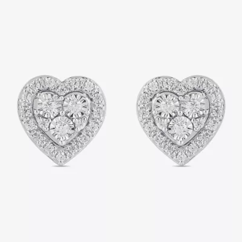 Diamond Blossom (H / I1-I2) 1/3 CT. T.W. Lab Grown White Diamond Sterling Silver 22.5mm Heart Stud Earrings