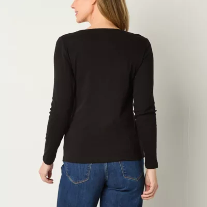 St. John's Bay Womens Crew Neck Long Sleeve T-Shirt