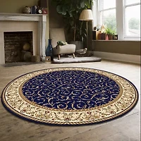 Como Scroll Traditional Oriental Indoor Round Area Rug