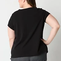 Liz Claiborne Texture Womens Round Neck Short Sleeve Plus Blouse