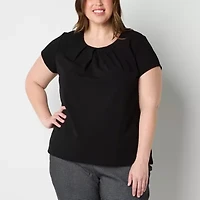 Liz Claiborne Texture Womens Plus Round Neck Short Sleeve Blouse