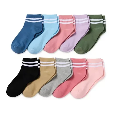Thereabouts Little & Big Kid Girls 10 Pair Quarter Ankle Socks