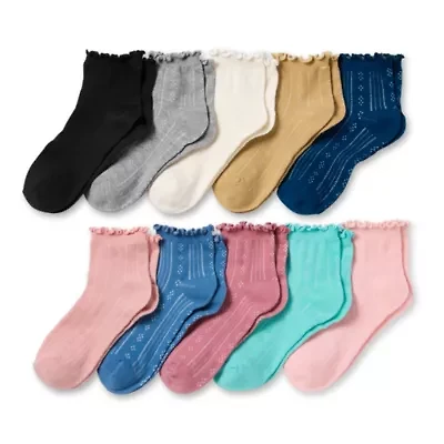 Thereabouts Little & Big Kid Girls 10 Pair Quarter Ankle Socks