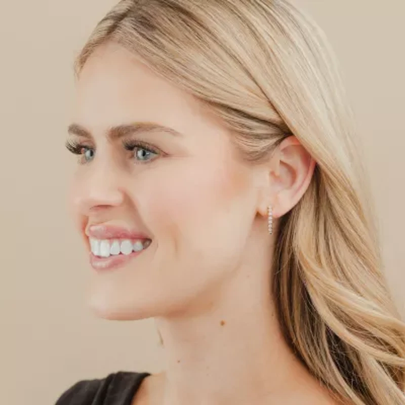 (G-Si2) Womens 1/2 CT. T.W. Lab Grown White Diamond 10K Gold 18.8mm Hoop Earrings