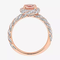 Womens Genuine Pink Morganite 14K Rose Gold Halo Cocktail Ring